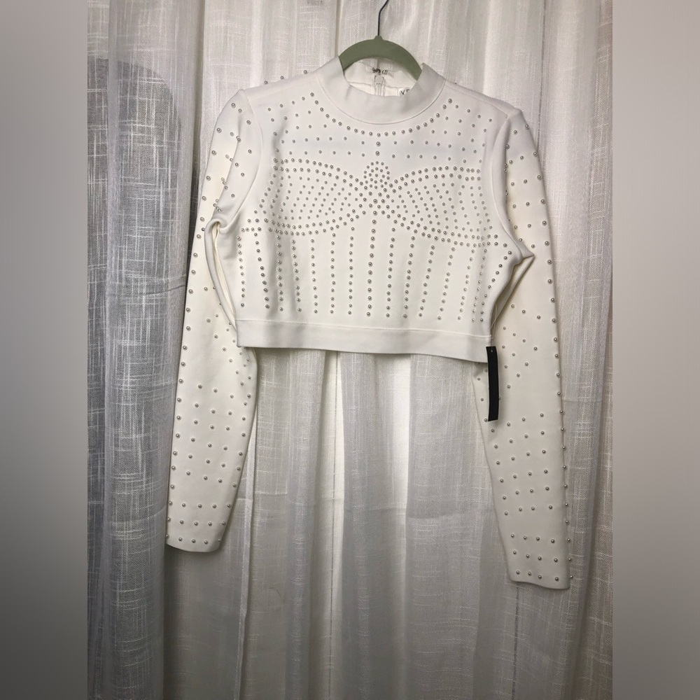 VENUS White Studded Crop Top. NWT size Large - Picture 6 of 16